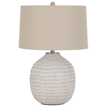 Textured Ceramic Frame Table Lamp With Fabric Shade Beige And White