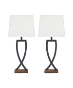 Criss Cross Metal Table Lamp With Fabric Shade Set Of 2 Gray And White