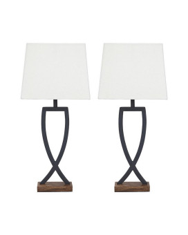 Criss Cross Metal Table Lamp With Fabric Shade Set Of 2 Gray And White