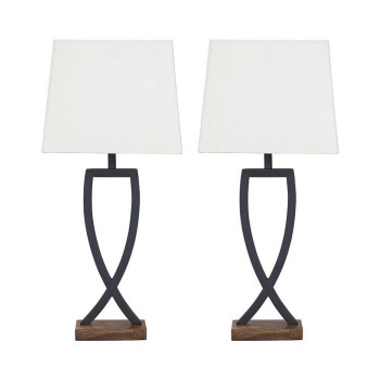 Criss Cross Metal Table Lamp With Fabric Shade Set Of 2 Gray And White