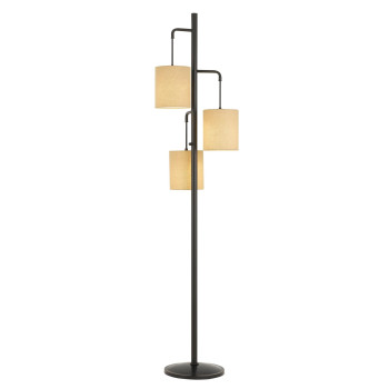 3 Light Lantern Design Metal Floor Lamp With Fabric Shades Black And Beige