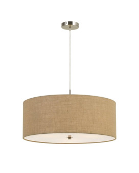 Benjara Bm226318 3 Bulb Drum Shaped Fabric Pendant Fixture With Diffuser Beige