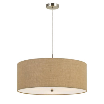 Benjara Bm226318 3 Bulb Drum Shaped Fabric Pendant Fixture With Diffuser Beige