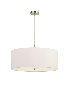 Benjara Bm226334 3 Bulb Drum Shape Fabric Pendant Fixture With Diffuser White