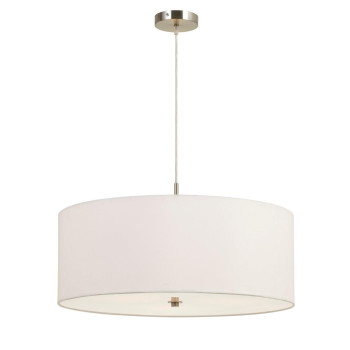 Benjara Bm226334 3 Bulb Drum Shape Fabric Pendant Fixture With Diffuser White