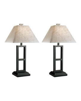 Geometric Metal Body Table Lamp With Fabric Shade Set Of 2 Black And White