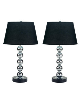 Benjara Bm221556 Metal Table Lamp With Fabric Drum Shade44 Black Silver Set Of 2