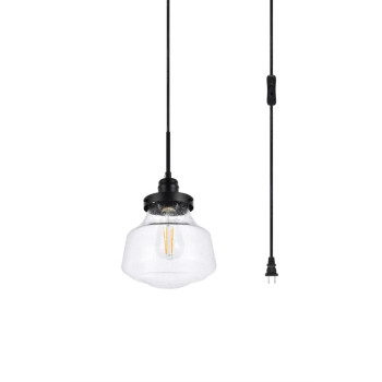 Lyle 1 Light Black And Clear Seeded Glass Plug In Pendant