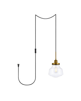 Lyle 1 Light Brass And Clear Seeded Glass Plug In Pendant