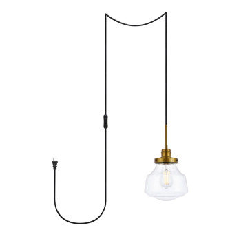 Lyle 1 Light Brass And Clear Seeded Glass Plug In Pendant