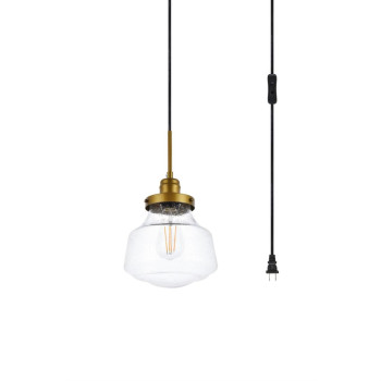 Lyle 1 Light Brass And Clear Seeded Glass Plug In Pendant