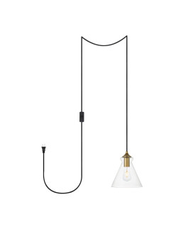 Destry 1 Light Brass Plugin Pendant With Clear Glass