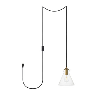 Destry 1 Light Brass Plugin Pendant With Clear Glass