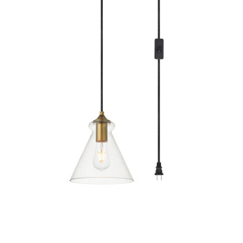 Destry 1 Light Brass Plugin Pendant With Clear Glass