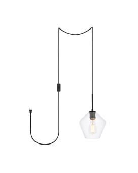 Gene 1 Light Black And Clear Glass Plugin Pendant