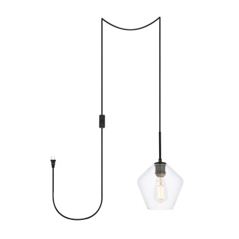 Gene 1 Light Black And Clear Glass Plugin Pendant