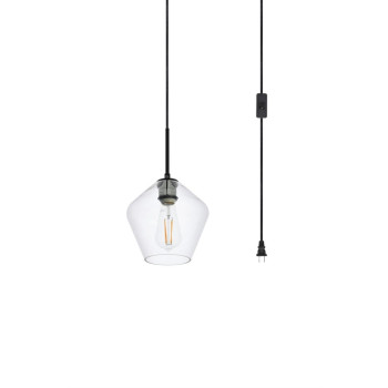 Gene 1 Light Black And Clear Glass Plugin Pendant