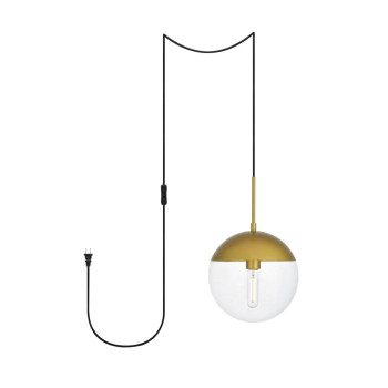 Eclipse 1 Light Brass Plug In Pendant With Clear Glass