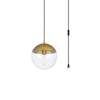 Eclipse 1 Light Brass Plug In Pendant With Clear Glass