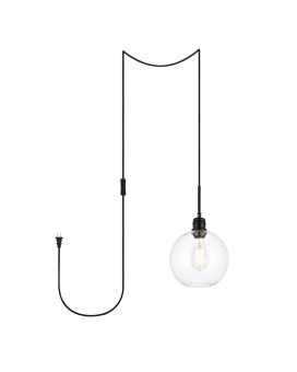 Emett 1 Light Black And Clear Glass Plug In Pendant