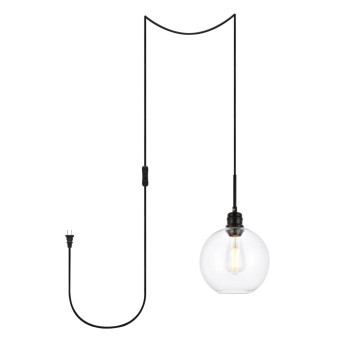 Emett 1 Light Black And Clear Glass Plug In Pendant