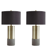 Faux Concrete And Metal Base Table Lamp Set Of 2 Brass And Gray