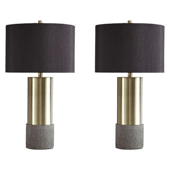 Faux Concrete And Metal Base Table Lamp Set Of 2 Brass And Gray