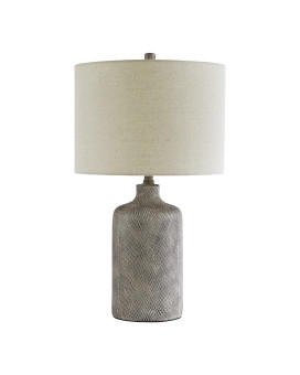 Textured Ceramic Frame Table Lamp With Fabric Shade Gray And Off White