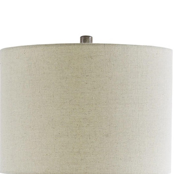 Textured Ceramic Frame Table Lamp With Fabric Shade Gray And Off White