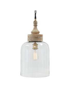 Inverted U Glass Pendant Light With Wood Finial Crown Top Brown And Clear