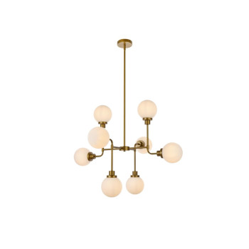 Hanson 8 Lights Pendant In Brass With Frosted Shade