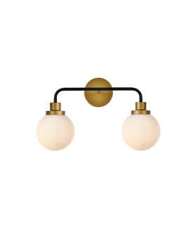 Hanson 2 Lights Bath Sconce In Black With Brass With Frosted Shade