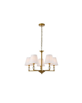 Bethany 5 Lights Pendant In Brass With White Fabric Shade