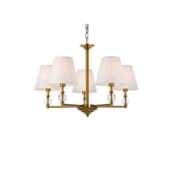 Bethany 5 Lights Pendant In Brass With White Fabric Shade