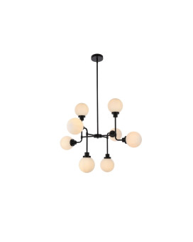 Hanson 8 Lights Pendant In Black With Frosted Shade