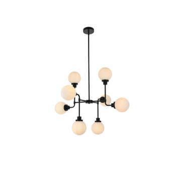 Hanson 8 Lights Pendant In Black With Frosted Shade