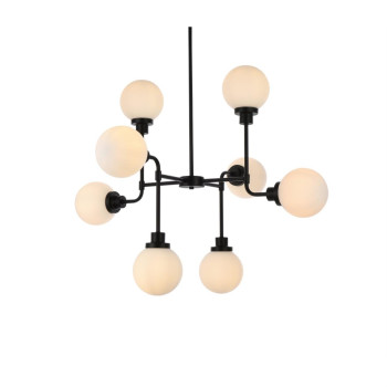 Hanson 8 Lights Pendant In Black With Frosted Shade