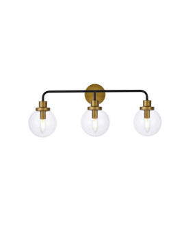 Hanson 3 Lights Bath Sconce In Black With Brass With Clear Shade