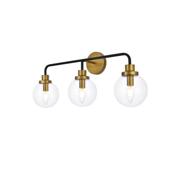 Hanson 3 Lights Bath Sconce In Black With Brass With Clear Shade