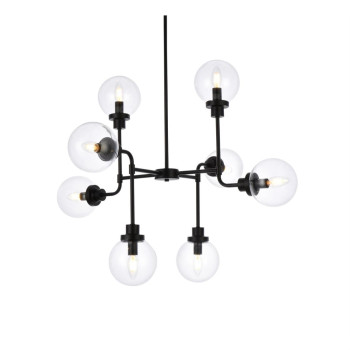 Hanson 8 Lights Pendant In Black With Clear Shade