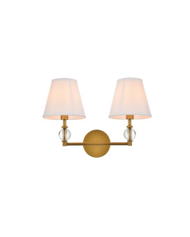 Bethany 2 Lights Bath Sconce In Brass With White Fabric Shade