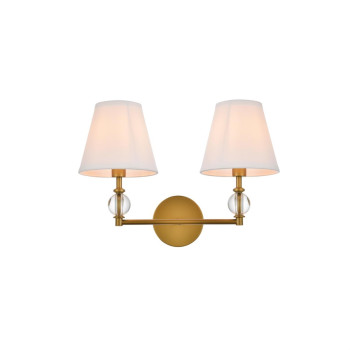 Bethany 2 Lights Bath Sconce In Brass With White Fabric Shade