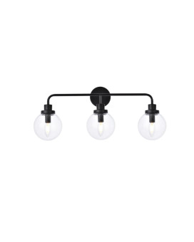 Hanson 3 Lights Bath Sconce In Black With Clear Shade