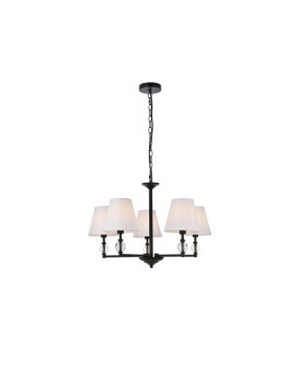 Bethany 5 Lights Pendant In Black With White Fabric Shade