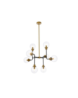 Hanson 8 Lights Pendant In Black With Brass With Clear Shade