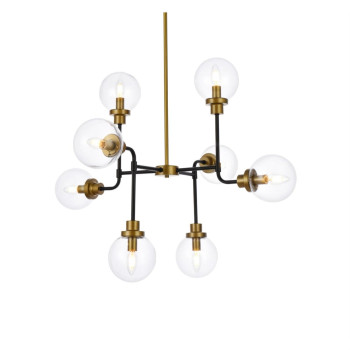 Hanson 8 Lights Pendant In Black With Brass With Clear Shade