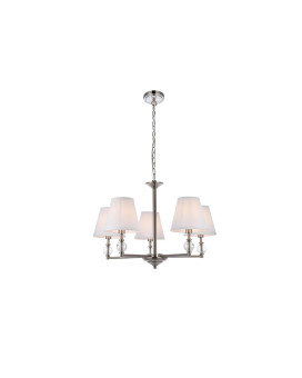 Bethany 5 Lights Pendant In Satin Nickel With White Fabric Shade