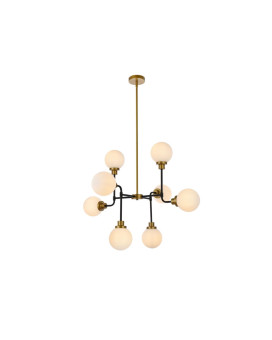 Hanson 8 Lights Pendant In Black With Brass With Frosted Shade