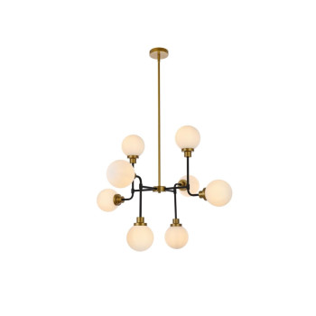 Hanson 8 Lights Pendant In Black With Brass With Frosted Shade