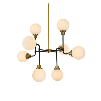 Hanson 8 Lights Pendant In Black With Brass With Frosted Shade